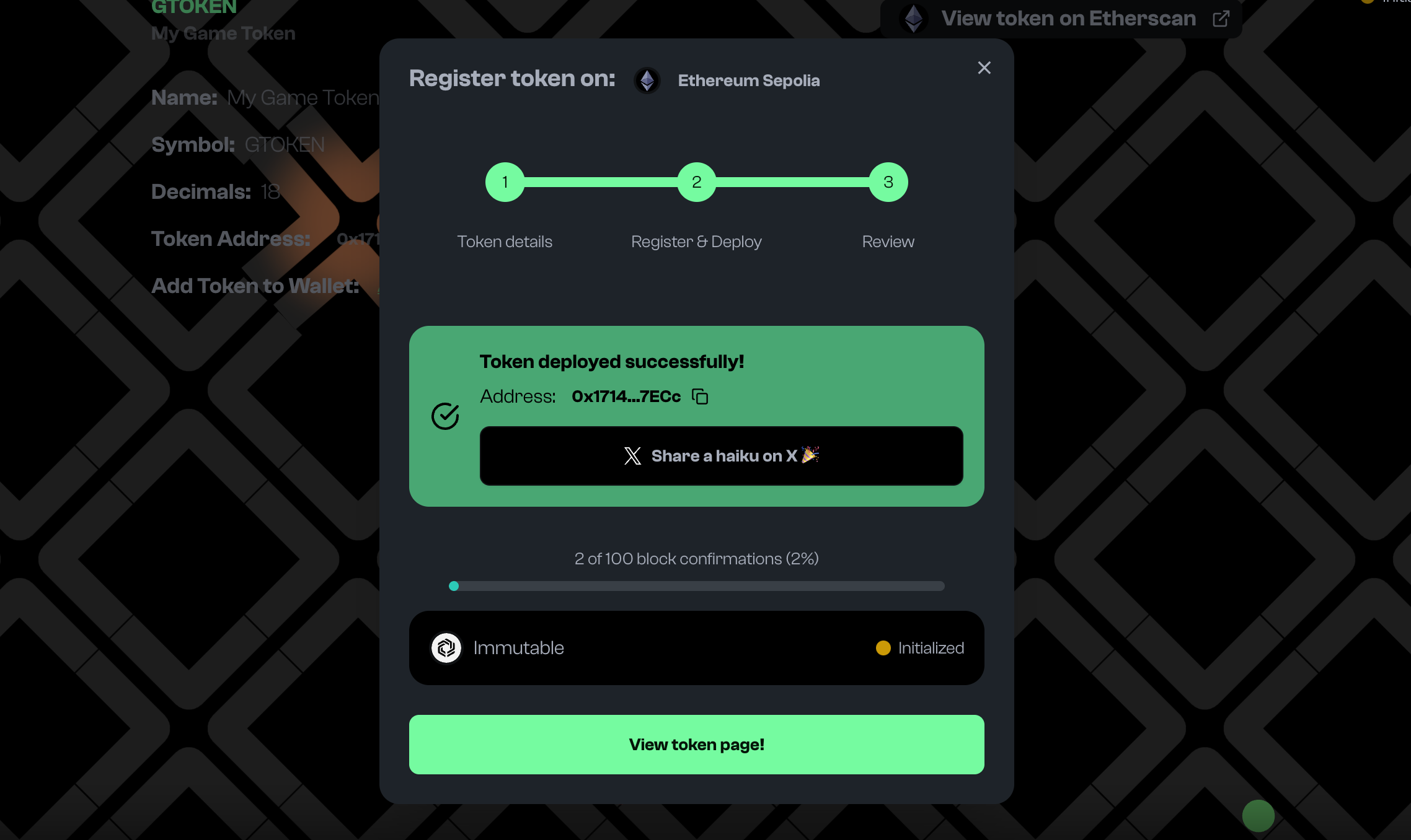 Token deployed to Immutable zkEVM