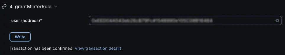 Block explorer grant minter role