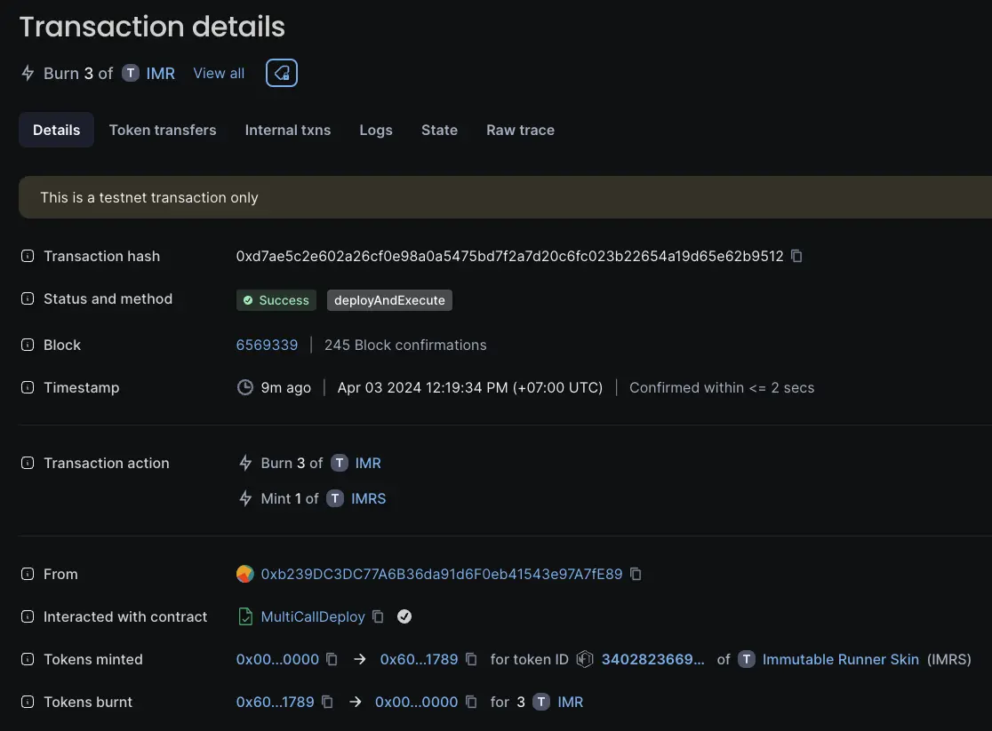 Block explorer transaction details