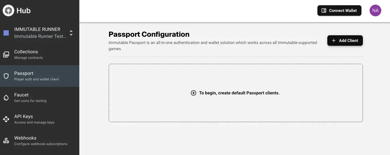 Hub Passport tab new project