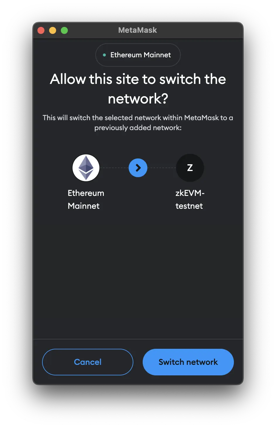 Metamask switch network